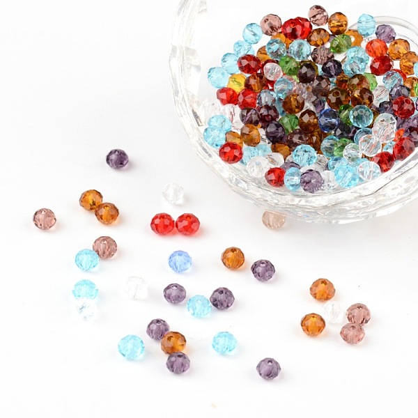 

PandaHall Faceted Rondelle Transparent Glass Beads, Mixed Color, 4x3mm, Hole: 1mm Glass Rondelle Multicolor