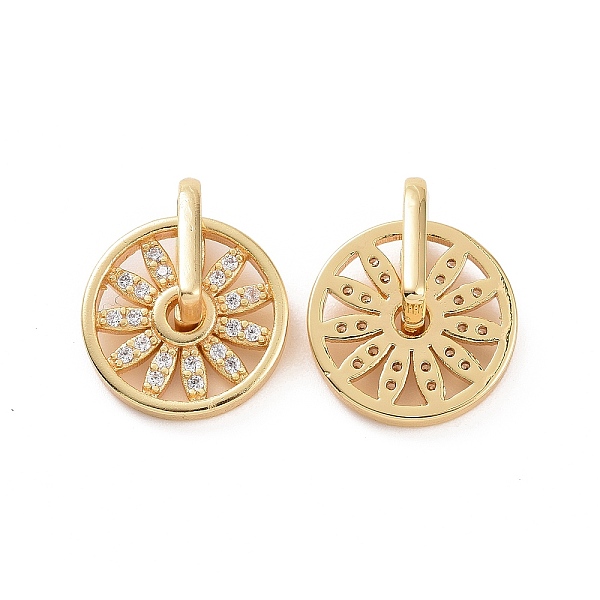 

PandaHall Rotatable Brass Micro Clear Pave Cubic Zirconia Pendants, Flat Round with Flower Charms, Real 18K Gold Plated, 16x14x6.5mm, Hole...