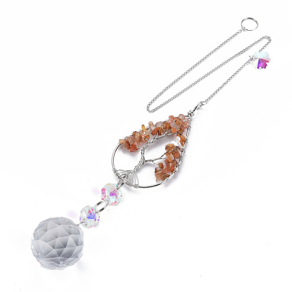 

PandaHall Natural Red Agate Big Pendants, with Platinum Brass Chain Extender and Findings, Plating Glass Flat Round & Flower, Clear AB Color..., White
