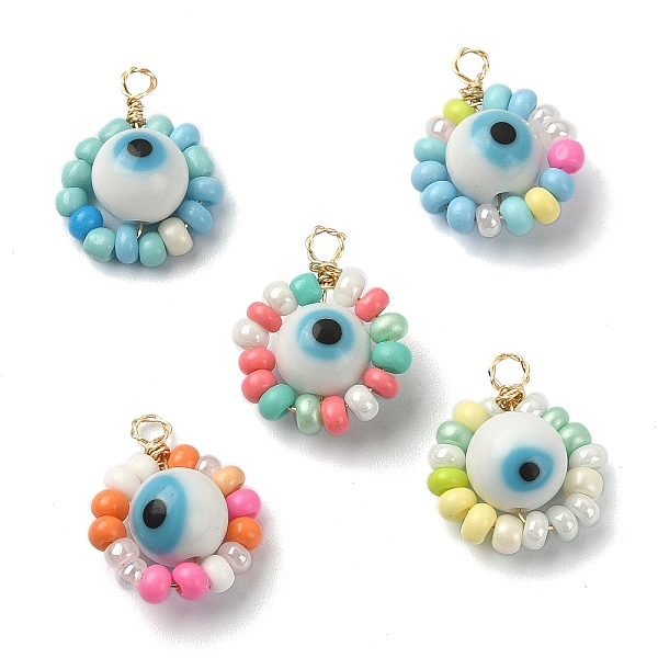 

PandaHall Glass Seed & Lampwork Beaded Pendants, with Copper Wire Findings, Evil Eye Charms, Mixed Color, 17x14x8mm, Hole: 2.2mm Glass Evil..., Multicolor