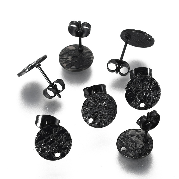 

PandaHall 304 Stainless Steel Stud Earring Findings, with Ear Nuts/Earring Backs & Loop, Textured, Flat Round , Electrophoresis Black, 10mm...