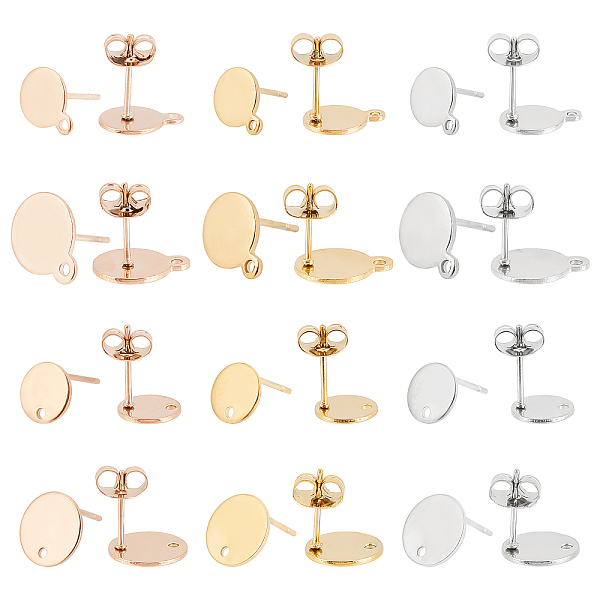 

PandaHall DICOSMETIC 48Pcs 4 Sizes 3 Colors 2 Styles Stainless Steel Flat Round Stud Earring Findings Flat Round Earring with Loop Pin Ball...