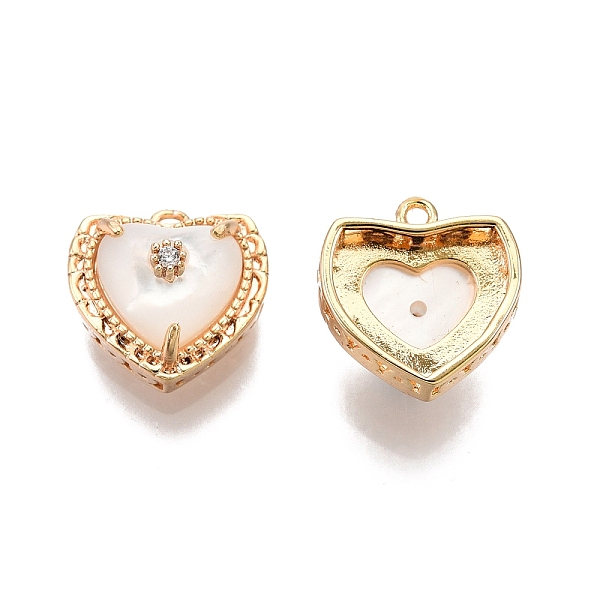 

PandaHall Ion Plating(IP) Brass Micro Pave Clear Cubic Zirconia Charms, with Shell, Nickel Free, Heart, Real 18K Gold Plated, 11x11x6.5mm...