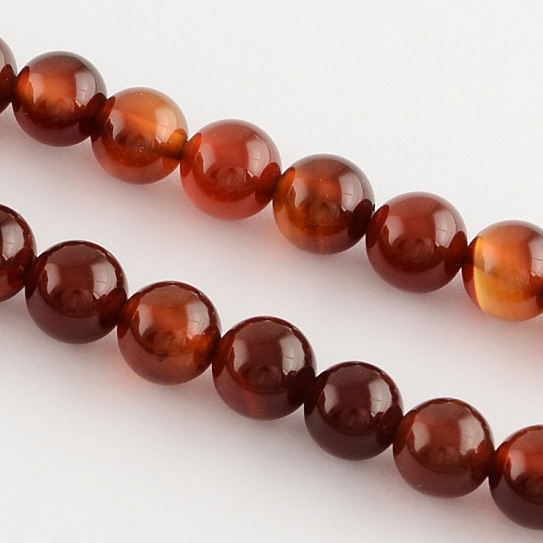 PandaHall Natural Agate Round Bead Strands, Dyed, 8mm, Hole: 1mm, about 48pcs/strand, 14.9 inch Natural Agate Round Red