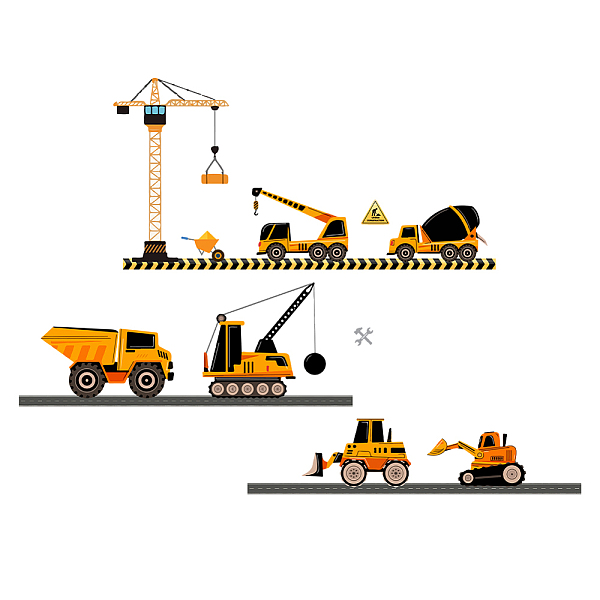 

PandaHall SUPERDANT Carton Work Truck Wall Sticker Crane Excavator PVC Wall Stickers Concrete Mixer Truck DIY Art Decor PVC Car