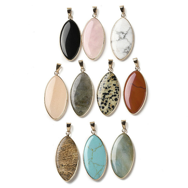 

PandaHall Natural & Synthetic Mixed Gemstone Pendants, Brass Horse Eye Charms with Iron Snap on Bails, Light Gold, 45x21x4mm, Hole...