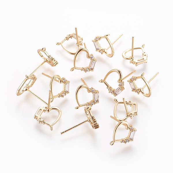 

PandaHall Brass Stud Earring Findings, with Loop, Cubic Zirconia, Heart, Nickel Free, Real 18K Gold Plated, 11x11mm, Hole: 0.8mm, Pin: 0.7mm...