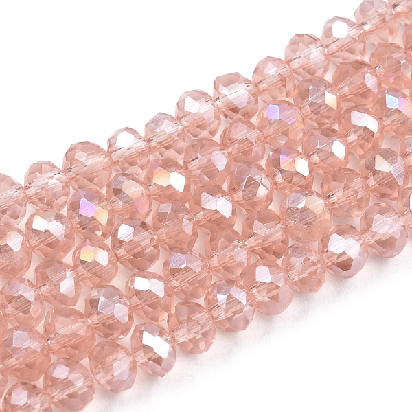 

PandaHall Electroplate Glass Beads Strands, AB Color Plated, Faceted, Rondelle, Misty Rose, 4x3mm, Hole: 0.4mm, about 113~115pcs/strand...