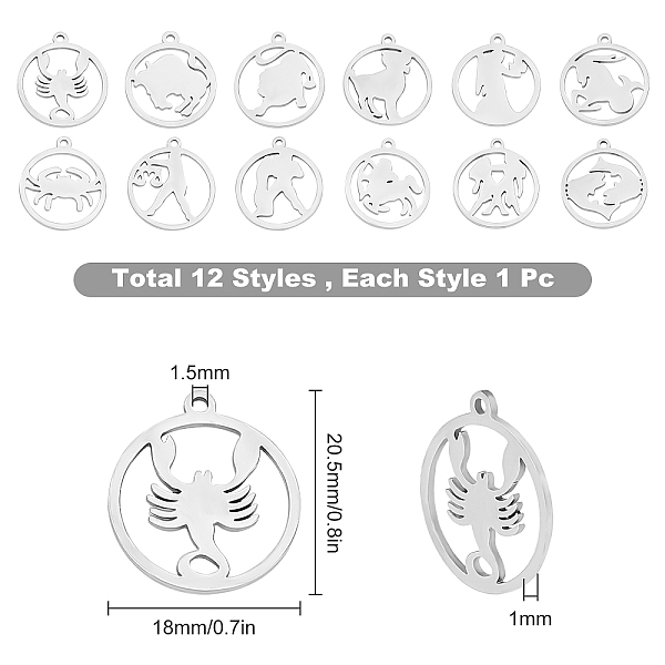 

PandaHall SUNNYCLUE 1 BOX 12 Styles Zodiac Charm 12 Constellation Pendants Hollow Stainless Steel Flat Round Zodiac Sign Charms Virgo...