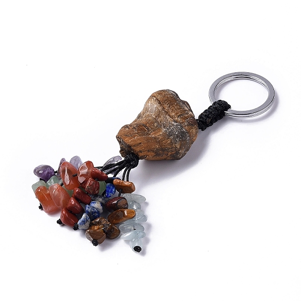 

PandaHall Natural Tiger Eye Nugget with Mixed Gemstone Chips Tassel Keychains, with 304 Stainless Steel Ring Clasps, 9~10.5cm Tiger Eye...