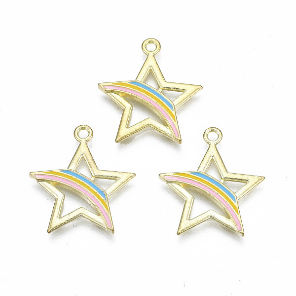 

PandaHall Alloy Enamel Pendants, Cadmium Free & Lead Free, Star, Pearl Pink, 23x21x2mm, Hole: 1.8mm Alloy+Enamel Star
