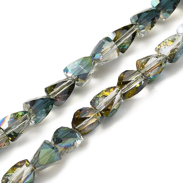 

PandaHall Transparent Electroplate Glass Beads Strands, Faceted, Triangle, Green Plated, 7x5.5~6x5.5~6mm, Hole: 1.2mm, about 79~80pcs/strand...