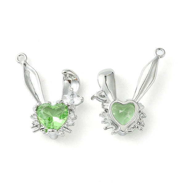 

PandaHall Brass Micro Pave Cubic Zirconia Pendants, Rabbit Head Charm, Real Platinum Plated, Light Green, 24x20.5x5mm, Hole: 1.5mm...