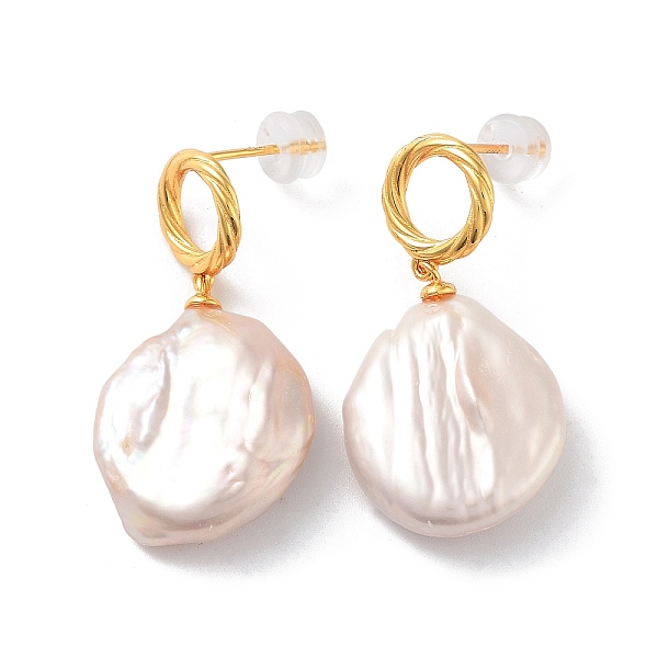 Flat Round Natural Pearl Stud Earrings for Women