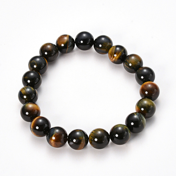 

PandaHall Natural Tiger Eye Beaded Stretch Bracelets, Round, 2-1/8 inch(55mm), Bead: 8~9mm Tiger Eye