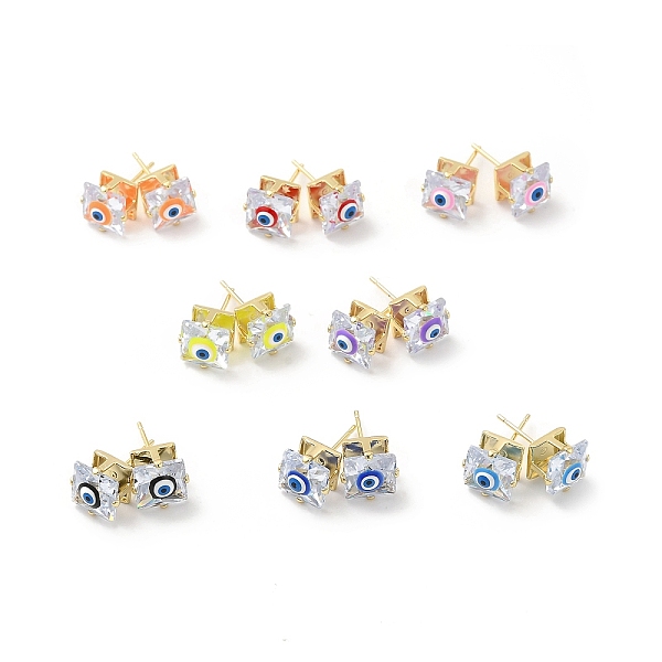 

PandaHall Square Glass with Enamel Evil Eye Stud Earrings, Real 18K Gold Plated Brass Jewelry for Women, Mixed Color, 9x9mm, Pin: 0.7mm..., Multicolor