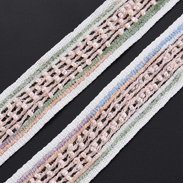 

PandaHall Nylon Ribbon, with Glass Seed Beads, Misty Rose, 3/4 inch(19~20mm) Nylon None
