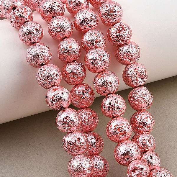 Brins de perles de pierre de lave naturelle galvanisées