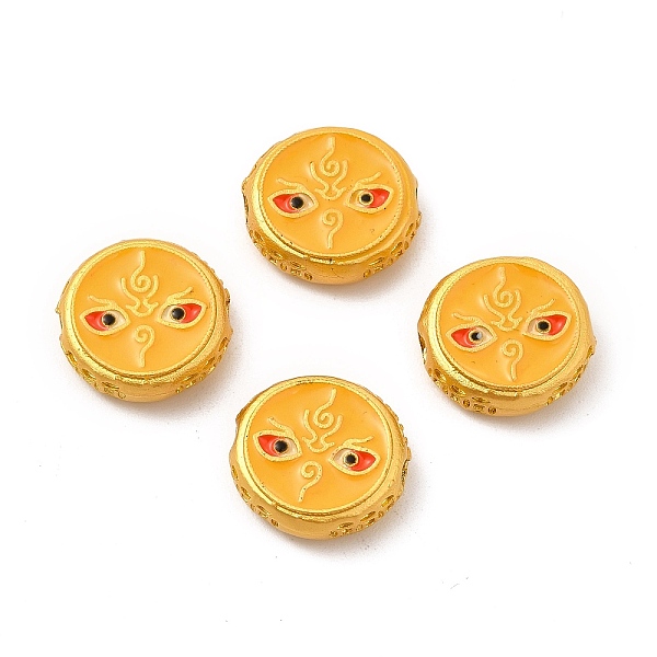 

PandaHall Alloy Beads, with Enamel, Golden, Flat Round with God of Wealth & Eye, Gold, 13~13.5x4.5mm, Hole: 2mm Alloy+Enamel Flat Round Gold