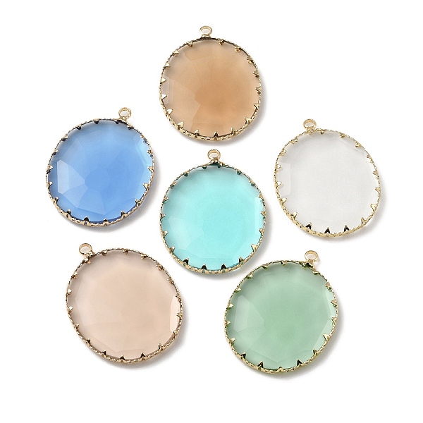 

PandaHall Brass with K9 Glass Pendants, Light Gold, Oval Charms, Mixed Color, 35.5x27.5x4mm, Hole: 2.4mm K9 Glass Oval Multicolor