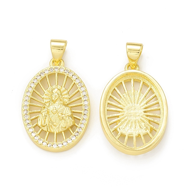 

PandaHall Rack Plating Brass Micro Pave Clear Cubic Zirconia Pendants, Cadmium Free & Lead Free, Long-Lasting Plated, Oval with Saint Charm...