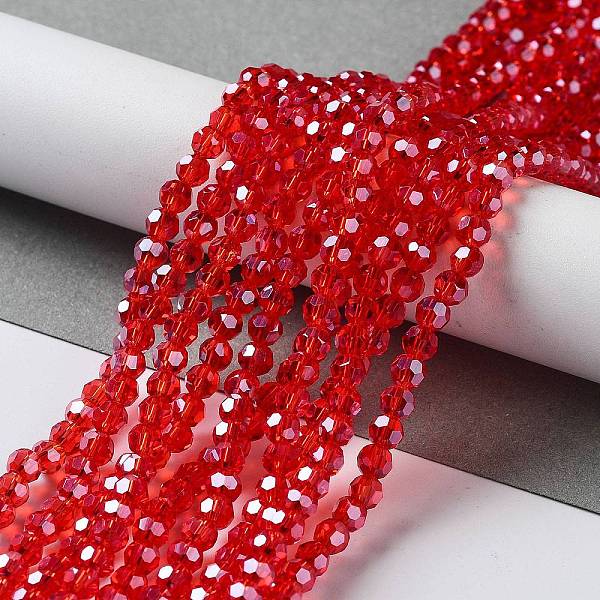 

PandaHall Electroplate Glass Bead Strands, Pearl Luster Plated, Faceted(32 Facets), Round, Orange Red, 4mm Glass Round Red