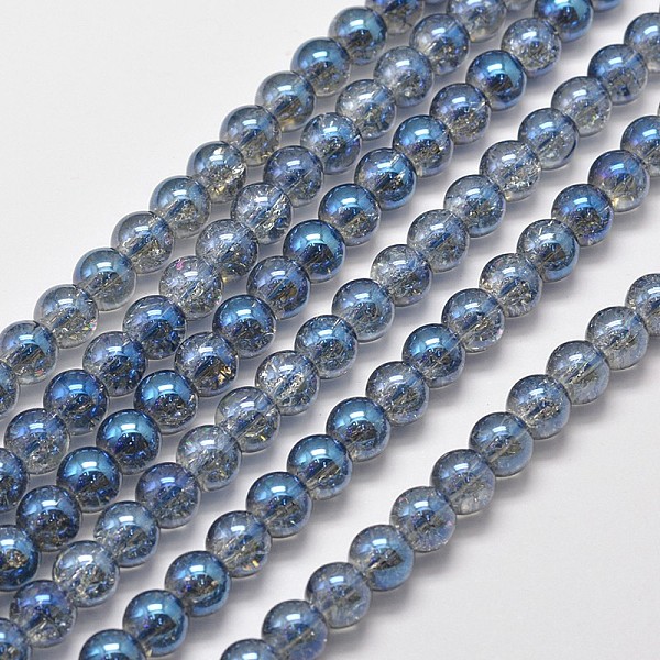 

PandaHall Electroplate Synthetic Crackle Quartz Bead Strands, Round Full Rainbow Plated, Steel Blue, 8mm, Hole: 1mm, about 50pcs/strand...
