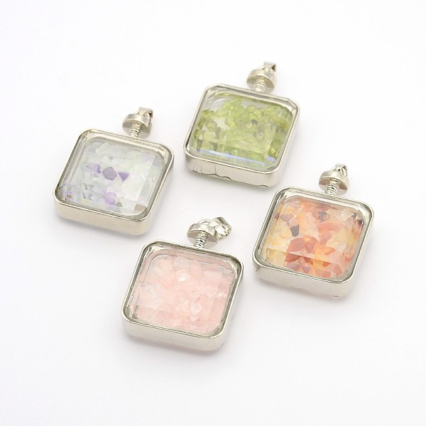 

PandaHall Platinum Plated Brass Glass Floating Locket Pendants, with Mixed Stone Chips Inside, Square, 43x30x13mm, Hole: 4x6mm Mixed Stone...