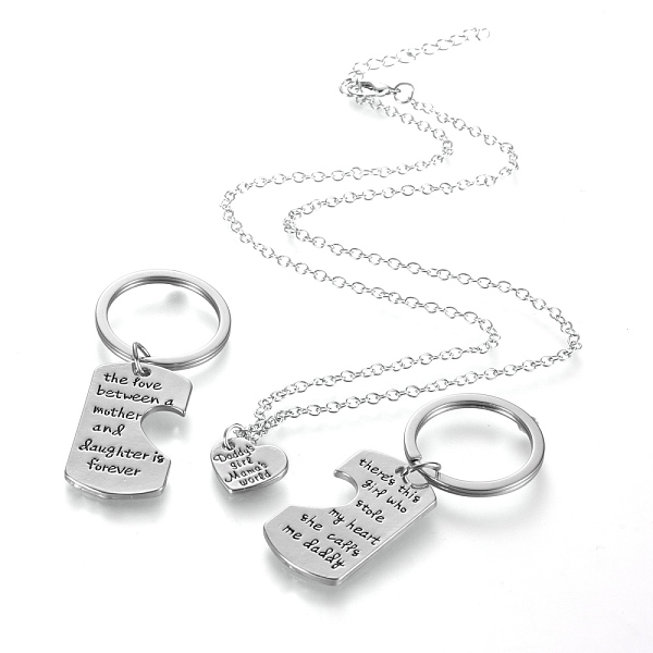 

PandaHall Daddy Mother Daughter Forever Love Family Heart Puzzle Jewelry Sets, Alloy Enamel Pendant Necklaces and Keychain, with Cable...