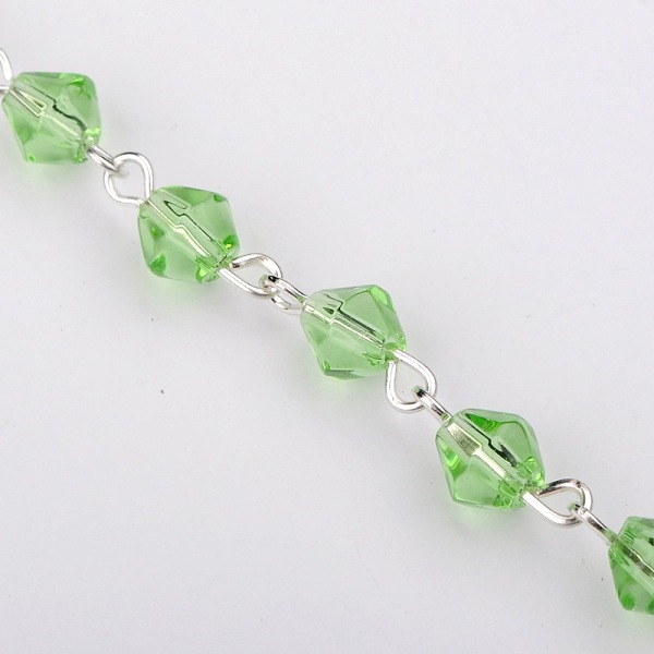 

PandaHall Handmade Bicone Glass Beads Chains for Necklaces Bracelets Making, with Silver Color Plated Iron Eye Pin, Unwelded, Pale Green...