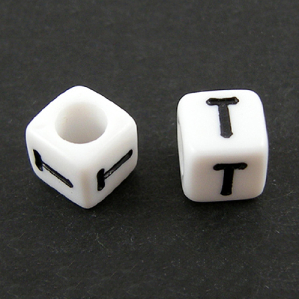 

PandaHall Letter Acrylic European Beads, Horizontal Hole, Cube, Letter.T, 10x10x10mm, Hole: 3.5~4mm, about 598pcs/500g Acrylic Letter T..., White