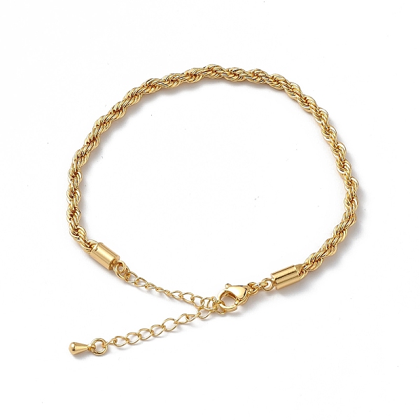 

PandaHall Rack Plating Brass Rope Chain Bracelet for Women, Golden, 7-1/8 inch(18.1cm) Brass