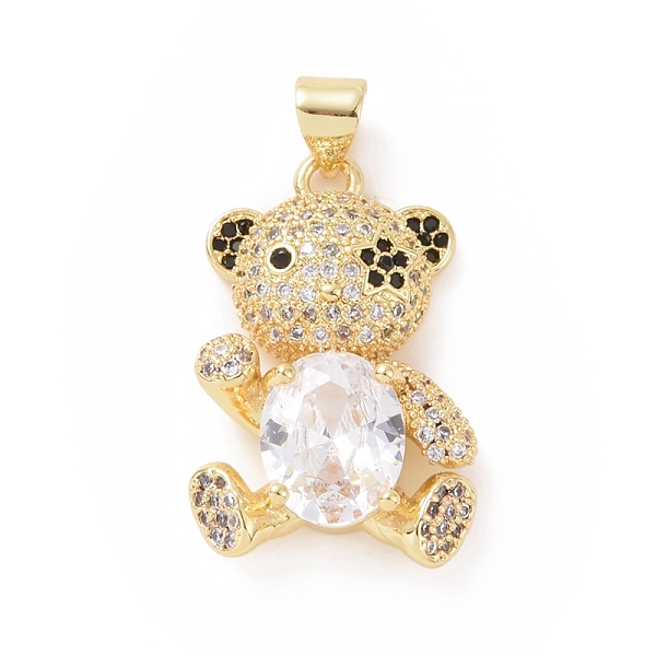 

PandaHall Brass Cubic Zirconia Pendants, Golden, Bear Charm, Clear, 25x16x6mm, Hole: 4x5mm Brass+Cubic Zirconia Bear Clear