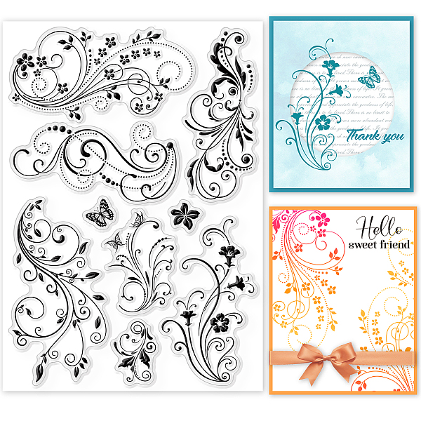 

PandaHall GLOBLELAND Flower Vine Lace Clear Stamps Decorative Flourish Butterfly Silicone Clear Stamp Seals for Cards Making DIY...