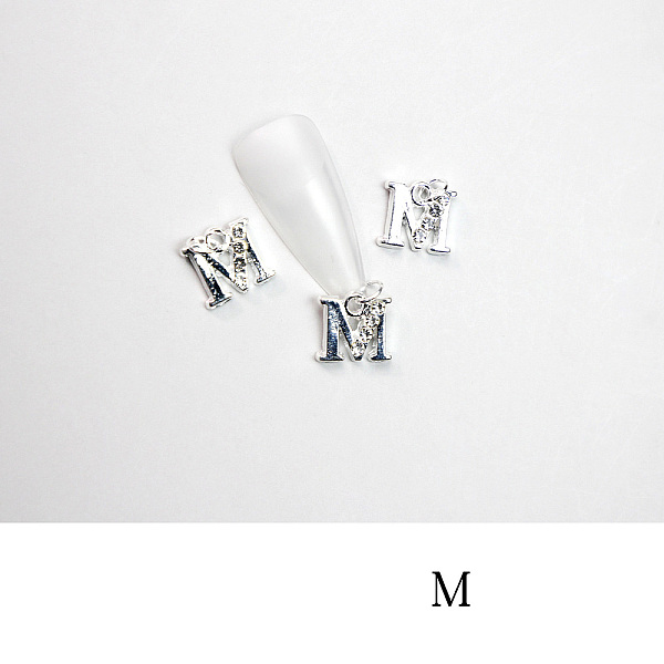 

PandaHall Alloy Rhinestone Cabochons, Nail Art Decoration Accessories, with Jump Ring, Letter, Platinum, Letter.M, 11~14x5~12mm..., Clear