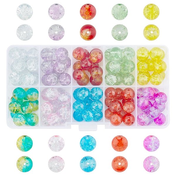 

PandaHall Spray Painted Transparent Crackle Glass Beads Strands, Round, Mixed Color, 10mm, Hole: 1.3mm, about 100~105pcs/box Glass Round..., Multicolor