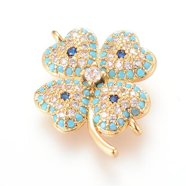 

PandaHall Brass Micro Pave Cubic Zirconia Links, Clover, Golden, 21.2x15.8mm Brass+Cubic Zirconia Clover