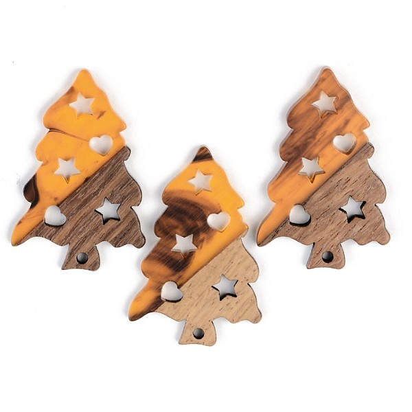 

PandaHall Resin & Walnut Wood Pendants, Christmas Tree, Orange, 40x26.5x3mm, Hole: 2mm Resin+Wood Tree Orange