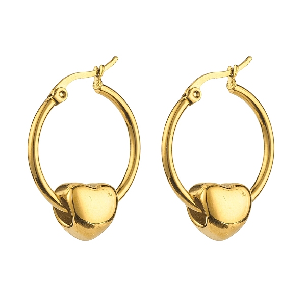 

PandaHall Heart Beaded Hoop Earrings for Girl Women, Golden, 34x24mm, Pin: 0.9~1.4mm 304 Stainless Steel