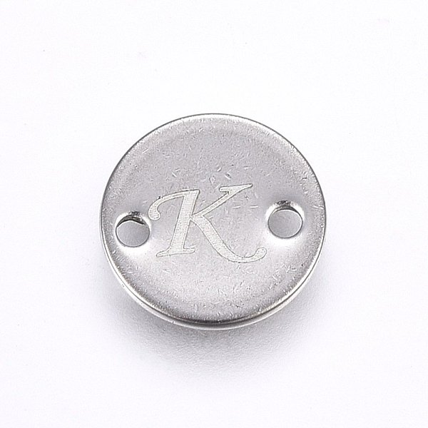 

PandaHall 201 Stainless Steel Links connectors, Flat Round, Letter.K, Stainless Steel Color, 8x1mm, Hole: 1.5mm 201 Stainless Steel Letter K
