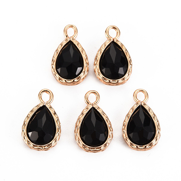 

PandaHall Glass Pendants, with Brass Findings, Faceted, Teardrop, Light Gold, Black, 15x9x4.5mm, Hole: 1.8~2mm Brass+Glass Teardrop Black