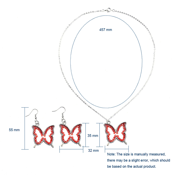 

PandaHall Glass Dangle Earring & Pendant Necklace Jewelry Sets, with Silver Plated Brass Cable Chain, Rack Plating Alloy Open Back Bezel..., Red
