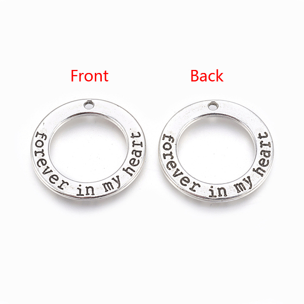 

PandaHall Tibetan Style Alloy Ring Pendants, with Words, Cadmium Free & Lead Free, Antique Silver, 29x2mm, Hole: 2mm, about 210pcs/1000g...