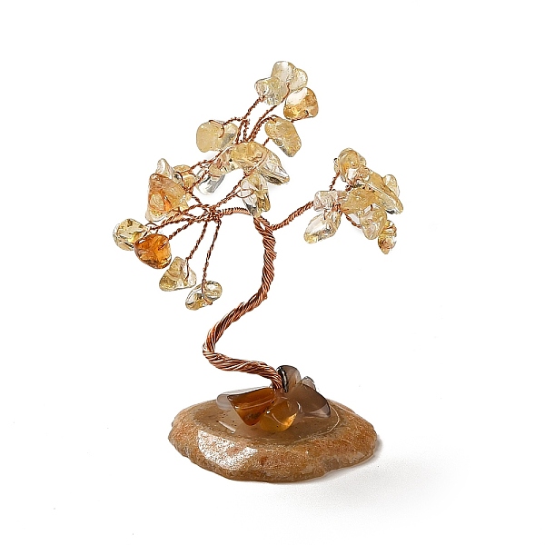 

PandaHall Natural Citrine Chips Tree Display Decorations, Copper Wire Wrapped Feng Shui Ornament, 35~39x39~48x59~80mm Citrine Tree