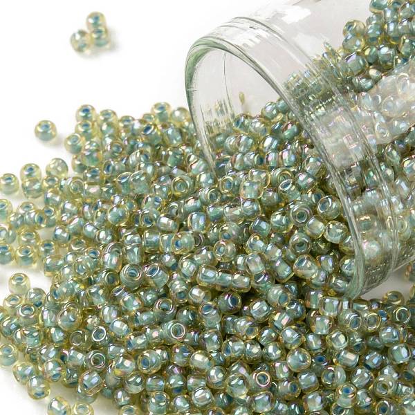 

PandaHall TOHO Round Seed Beads, Japanese Seed Beads, (1848) Blue Mint Lined Light Topaz Rainbow, 11/0, 2.2mm, Hole: 0.8mm, about...