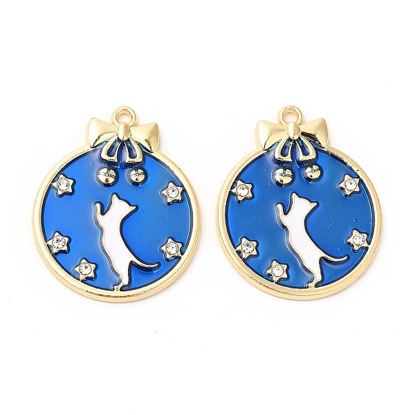 

PandaHall Alloy Enamel Pendants, with Rhinestone, Cadmium Free & Nickel Free & Lead Free, Golden, Flat Round with Cat & Star Pattern, Blue...