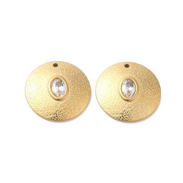 

PandaHall 304 Stainless Steel Pendants, with Rhinestone, Flat Round Charms, Real 14K Gold Plated, Crystal, 20x3.8mm, Hole: 1.4mm Stainless..., Clear