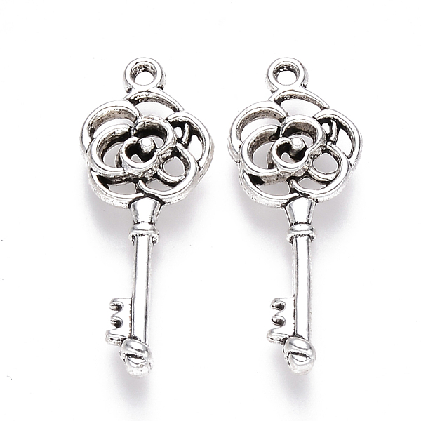 

PandaHall Tibetan Style Alloy Pendants, Key, Cadmium Free & Lead Free, Antique Silver, 27x10.5x3mm, Hole: 1.2mm Alloy Key