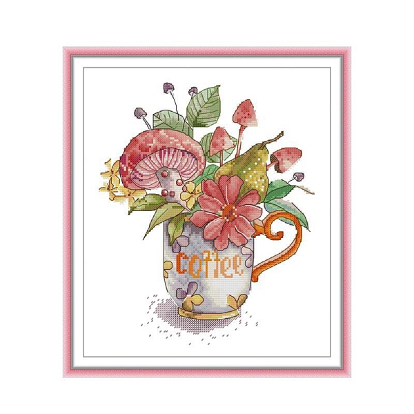

PandaHall Teacup with Flower Pattern DIY Cross Stitch Beginner Kits, Stamped Cross Stitch Kit, Including 11CT Printed Cotton Fabric..., Multicolor