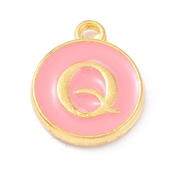 

PandaHall Golden Plated Alloy Enamel Charms, Enamelled Sequins, Flat Round with Alphabet, Letter.Q, Pink, 14x12x2mm, Hole: 1.5mm...